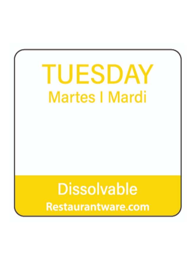 Restaurantware RW Smart 1 Inch x 1 Inch Food Rotation Labels, 500 Dissolvable Food Safety Labels - Premium Trilingual, Yellow Paper Day Of The Week Labels, For Food Storage Or Prep, Tuesday - Image 4