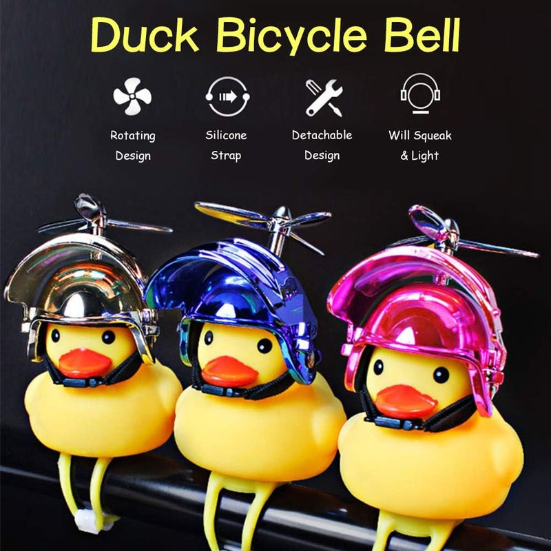 wonuu Rubber Duck Toy Car Ornaments Yellow Duck Car Dashboard Decorations Squeeze Duck Bicycle Horns with Propeller Helmet - Image 3