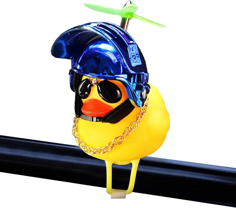 wonuu Rubber Duck Toy Car Ornaments Yellow Duck Car Dashboard Decorations Squeeze Duck Bicycle Horns with Propeller Helmet - Image 1