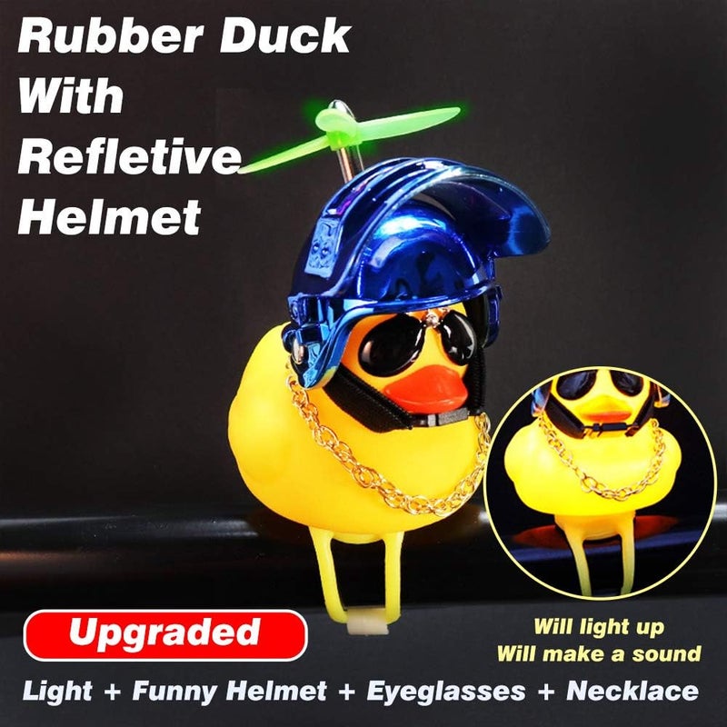 wonuu Rubber Duck Toy Car Ornaments Yellow Duck Car Dashboard Decorations Squeeze Duck Bicycle Horns with Propeller Helmet - Image 2