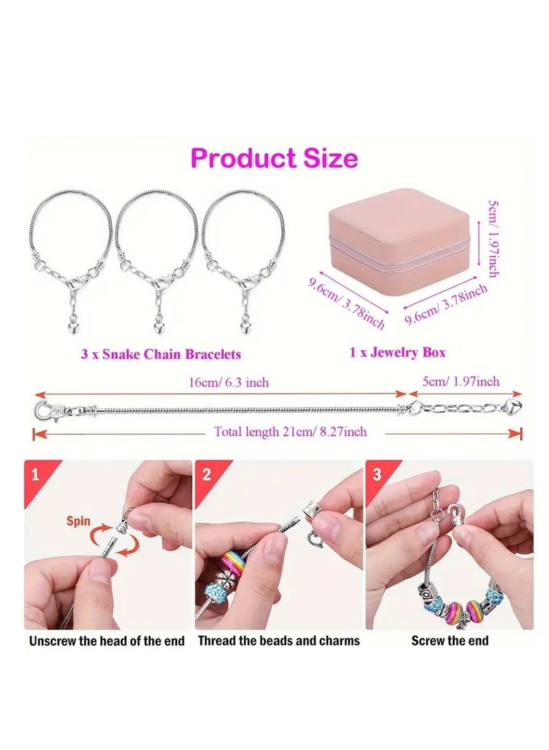 Capstro 76-Piece Charm Bracelet Making Kit – Premium DIY Jewelry Set with Charms, Snake Chain Bracelets, Necklace, Gift Box &  Handbag - Image 4