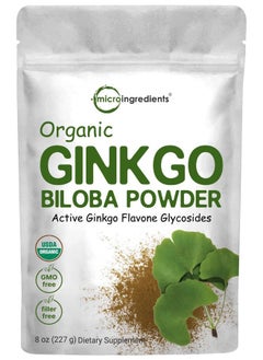 Raw Organic Ginkgo Biloba Powder, 8 Ounce (18 Months Supply), Filler Free, Supports Brain Function and Mental Alertness, No GMOs and Vegan Friendly