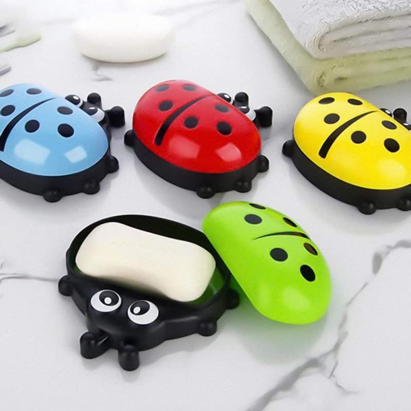 Flywind Cute Lady Bug Soap Box Holder with Cover Bathroom Storage Shelves Racks Floor Type Kitchen Sponge Drain Holder Accessories Supplies - Image 3
