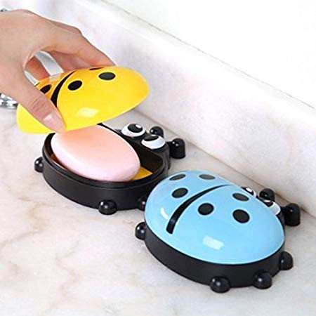 Flywind Cute Lady Bug Soap Box Holder with Cover Bathroom Storage Shelves Racks Floor Type Kitchen Sponge Drain Holder Accessories Supplies - Image 2