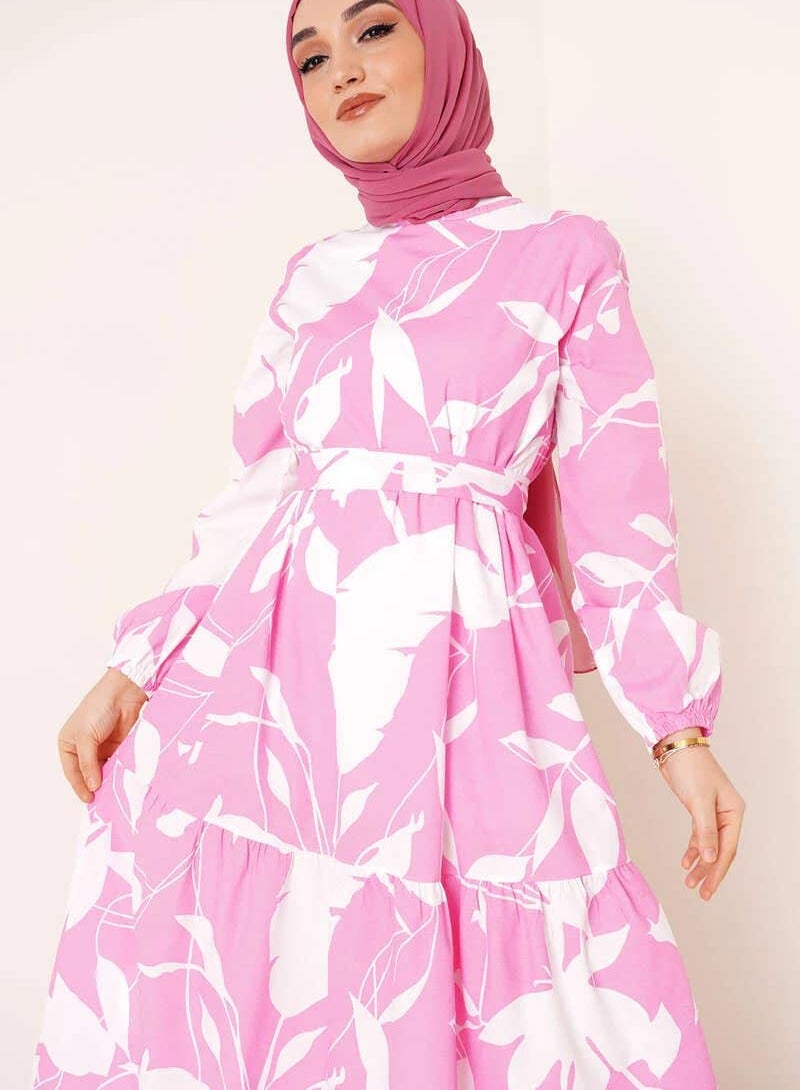 Cotton printed long dress,comfortable to wear, PINK  - Image 1