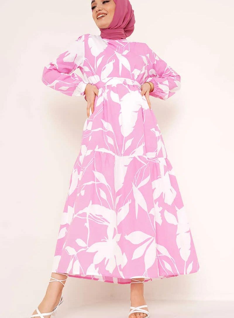 Cotton printed long dress,comfortable to wear, PINK  - Image 3
