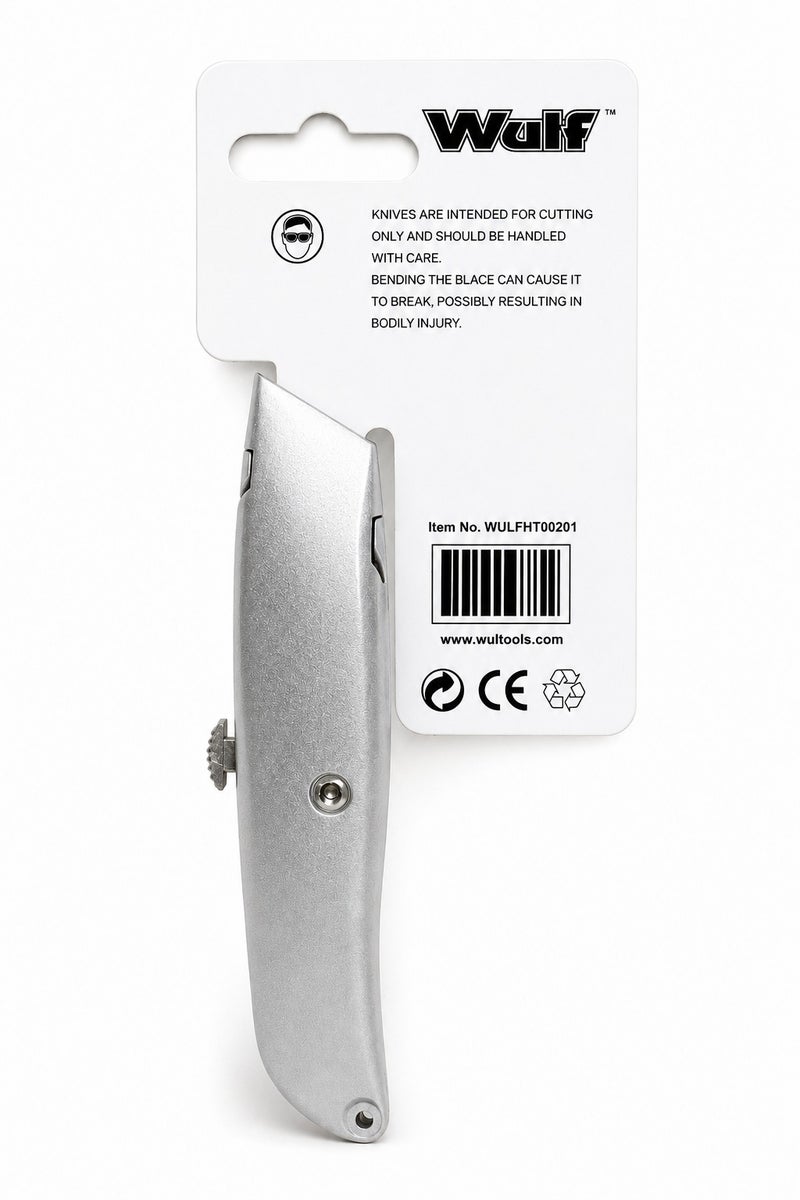 WULF Heavy Duty Retractable Utility Knife Professional Metal Body Box Cutter with Extra Replacement Blade, Ergonomic Grip for Right & Left Hand Use, DIY Craft, Carton, Packaging & Warehouse Cutting Tool - Image 2