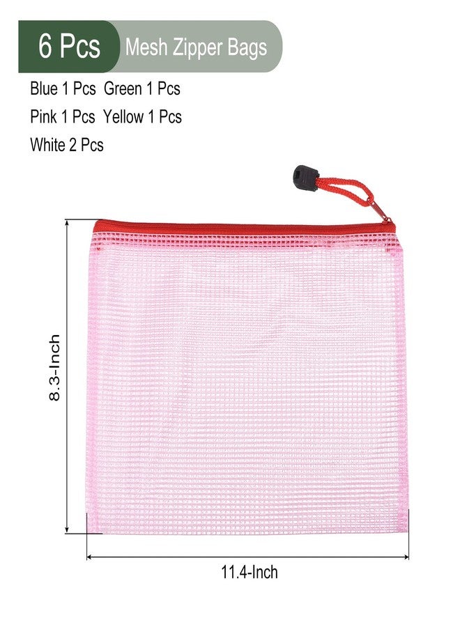YOKIVE 6 Pack Mesh Zipper Bags, B5 Mesh File Pockets Plastic Document Pouch, Great for Office Appliances Travel Storage(Multicolor) - Image 2