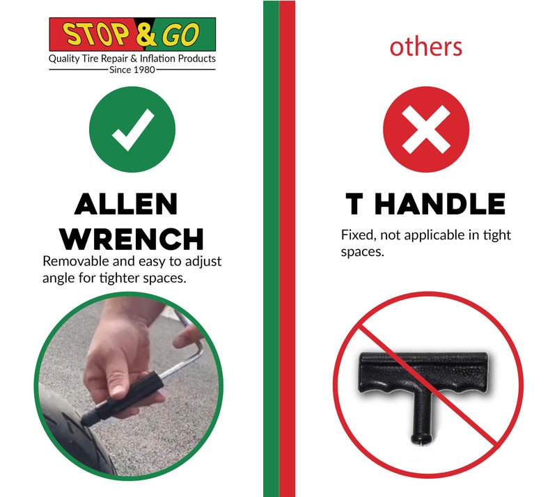 Stop & Go مجموعة إصلاح إطارات بدون أنبوب من ستوب آند غو 1000 مكونة من 22 قطعة لإصلاح الثقوب والفراغات في السيارات والدراجات النارية والدراجات الرباعية والسيارات الجيب والشاحنات والجرارات (15 سدادة فطرية) - Image 4