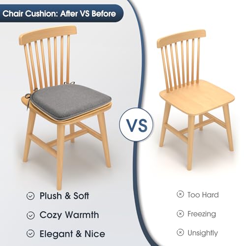TushGuard Chair Cushions for Dining Chairs Set of 4, Soft Seat Cushions for Kitchen Chairs, Non-Slip Bottom with Ties, Comfortable Everyday Chair Pads, Grey - Image 3
