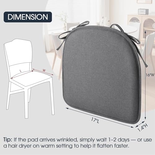 TushGuard Chair Cushions for Dining Chairs Set of 4, Soft Seat Cushions for Kitchen Chairs, Non-Slip Bottom with Ties, Comfortable Everyday Chair Pads, Grey - Image 5