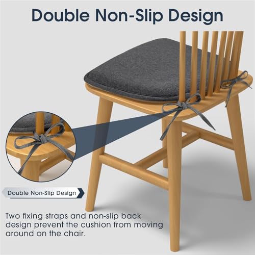 TushGuard Chair Cushions for Dining Chairs Set of 4, Soft Seat Cushions for Kitchen Chairs, Non-Slip Bottom with Ties, Comfortable Everyday Chair Pads, Grey - Image 4