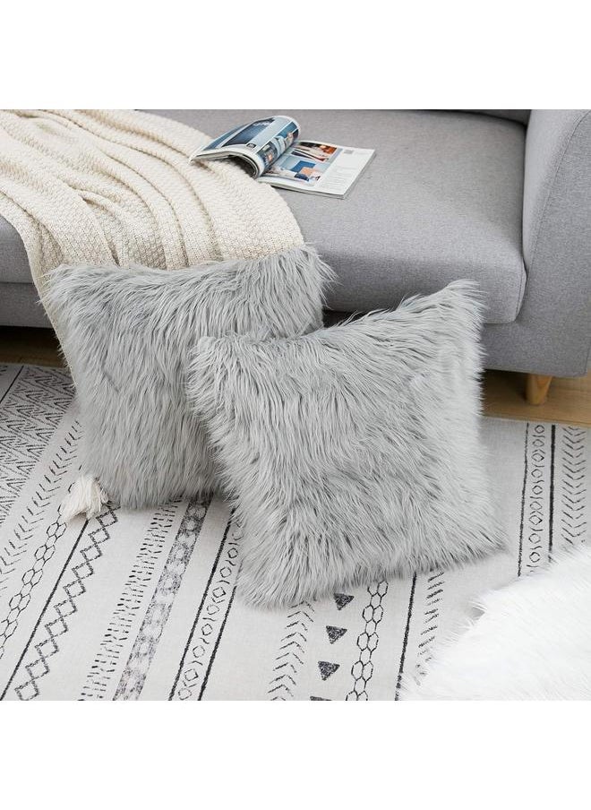 yongsheng Set of 2 Light Grey Decorative Pillow Covers New Luxury Series Merino Style Faux Fur Fluffy Throw Pillow Covers Square 42*42cm  - Image 2