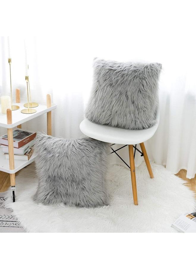 yongsheng Set of 2 Light Grey Decorative Pillow Covers New Luxury Series Merino Style Faux Fur Fluffy Throw Pillow Covers Square 42*42cm  - Image 3