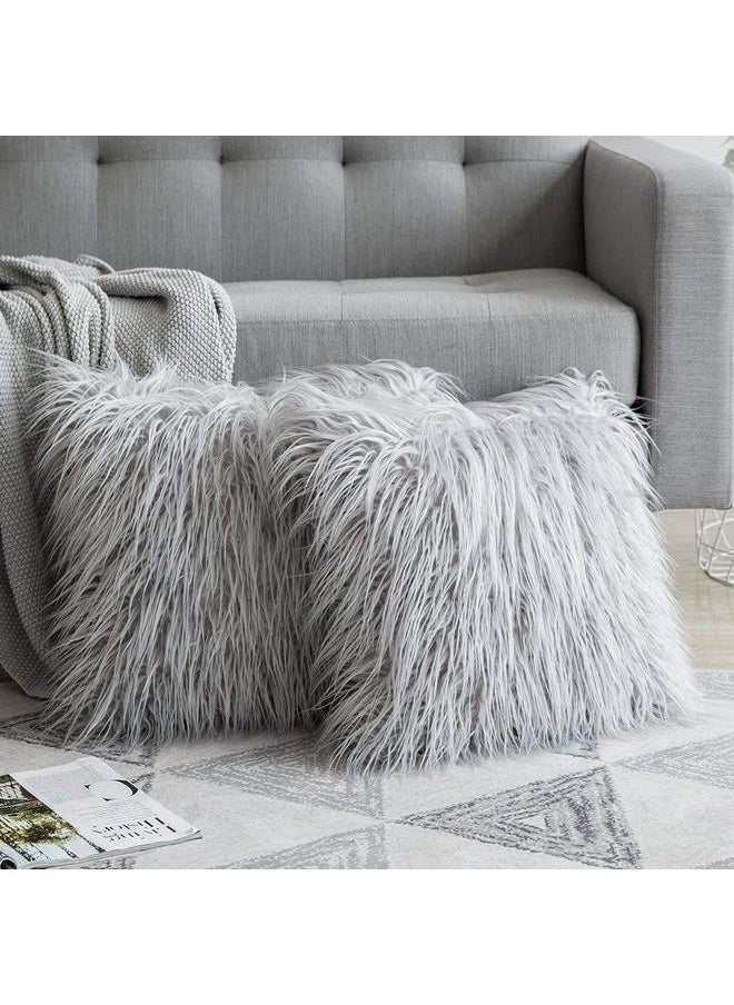 yongsheng Set of 2 Light Grey Decorative Pillow Covers New Luxury Series Merino Style Faux Fur Fluffy Throw Pillow Covers Square 42*42cm  - Image 5