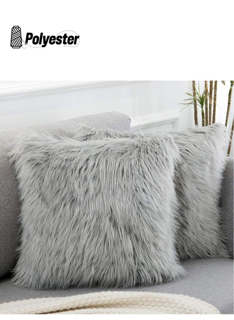 yongsheng Set of 2 Light Grey Decorative Pillow Covers New Luxury Series Merino Style Faux Fur Fluffy Throw Pillow Covers Square 42*42cm  - Image 1