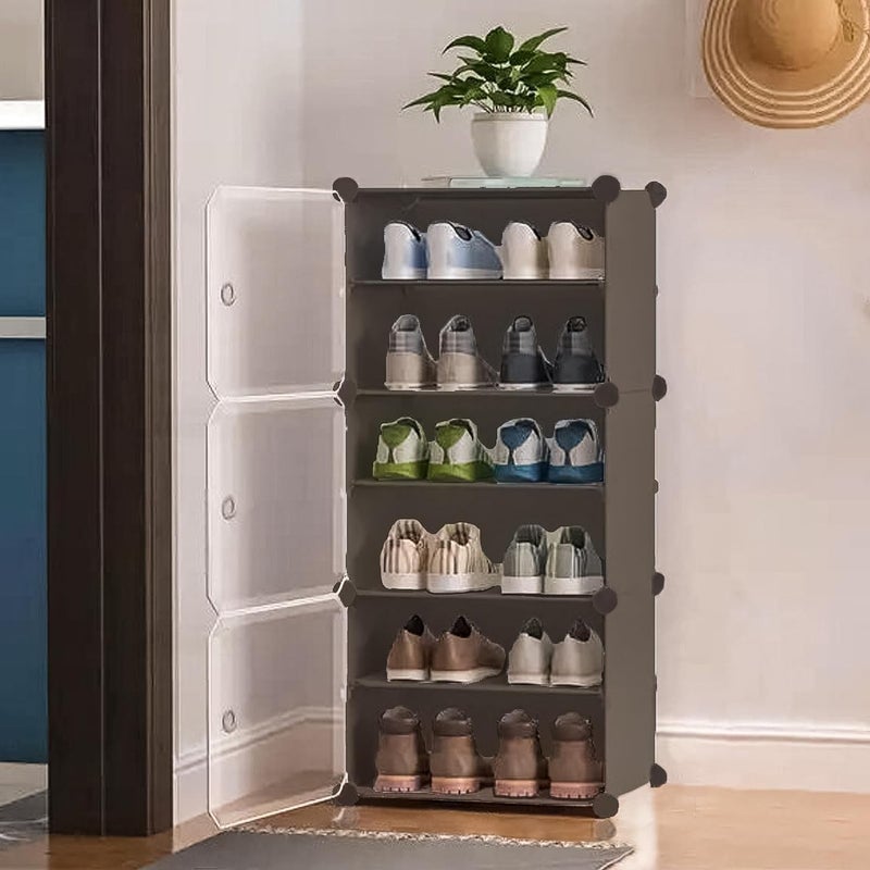 KEEKOS Portable Shoe Rack for Home Plastic with Door,Adjustable Plastic Shoe Rack for Bedroom/Outdoor Waterproof, Shoe Storage Organizer,with Shelves Kitchen Runner Rug (Light Grey, 6-Layer) - Image 5