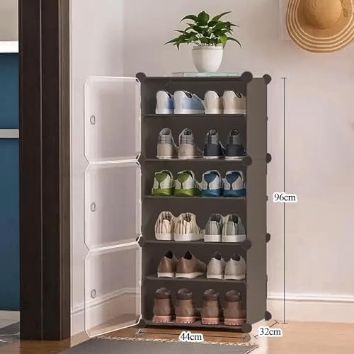 KEEKOS Portable Shoe Rack for Home Plastic with Door,Adjustable Plastic Shoe Rack for Bedroom/Outdoor Waterproof, Shoe Storage Organizer,with Shelves Kitchen Runner Rug (Light Grey, 6-Layer) - Image 2