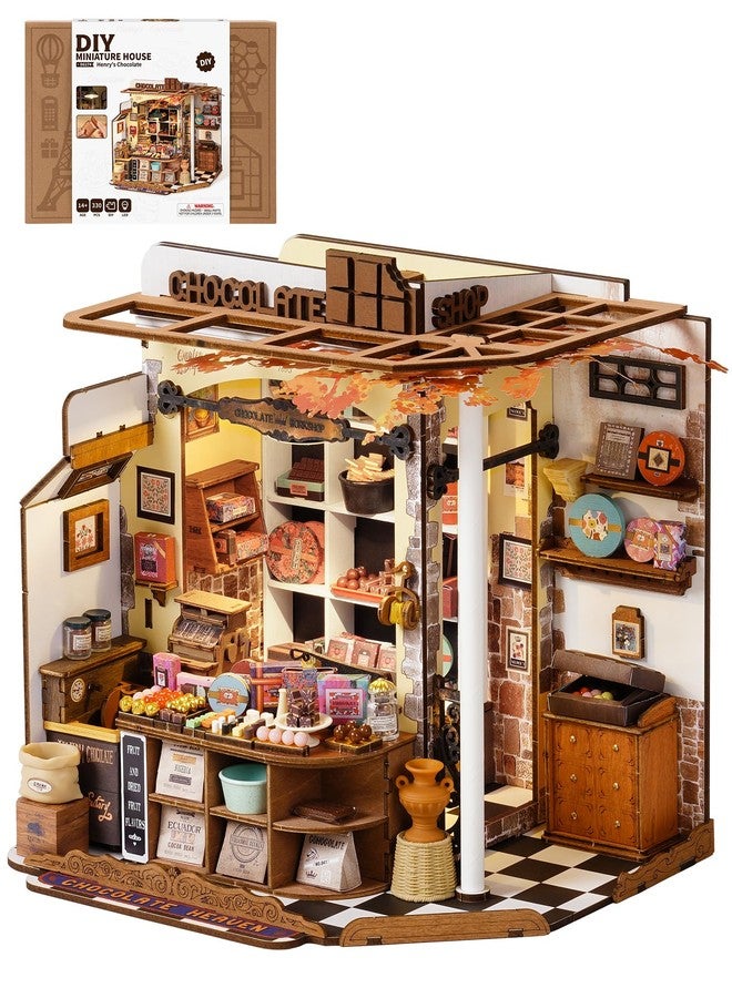 ROBOTIME DIY Miniature House Kit, Tiny House Building Kits，Mini Wooden Furniture Kit for Adults, Dollhouse for Birthday Christmas Craft Hobbies Gift（Henry's Chocolate） - Image 1