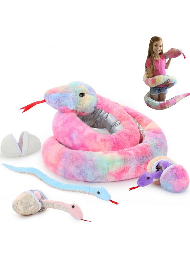 MaoGoLan Giant Snake Stuffed Animal, Realistic Large Mommy with 3 Babies & 3 Eggs Snakes Plush Toy, 79'' Long Rainbow Boa Constrictor Gift for Boys Girls Kids - Image 1