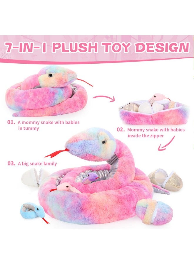 MaoGoLan Giant Snake Stuffed Animal, Realistic Large Mommy with 3 Babies & 3 Eggs Snakes Plush Toy, 79'' Long Rainbow Boa Constrictor Gift for Boys Girls Kids - Image 3