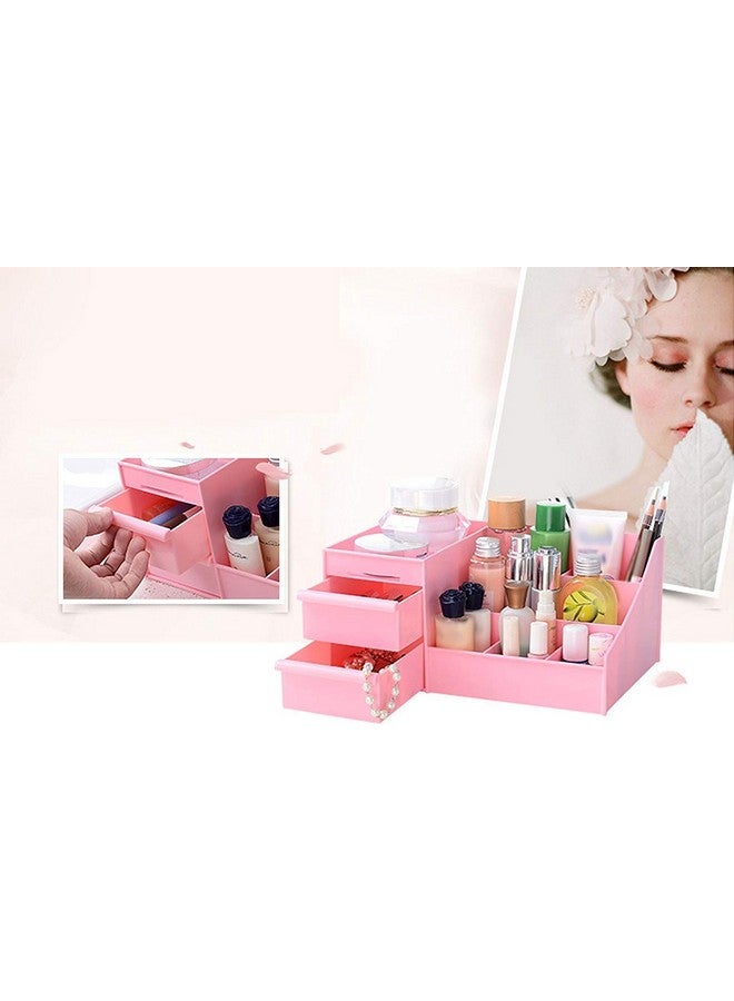 MOHAK Plastic Storage Box Make-up Box Desktop Storage Box Cosmetic Organizer with 2 Drawer Sundries Cosmetics Box Great for Bathroom, Dresser, Vanity and Countertop (Multi Color) - Image 3