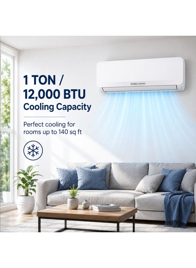 General Avanos AVACS12K054 Split Air Conditioner, 1 Ton, 12000 BTU, Rotary Compressor, Turbo Cooling, Sleep Mode, Remote Control, White - Image 4