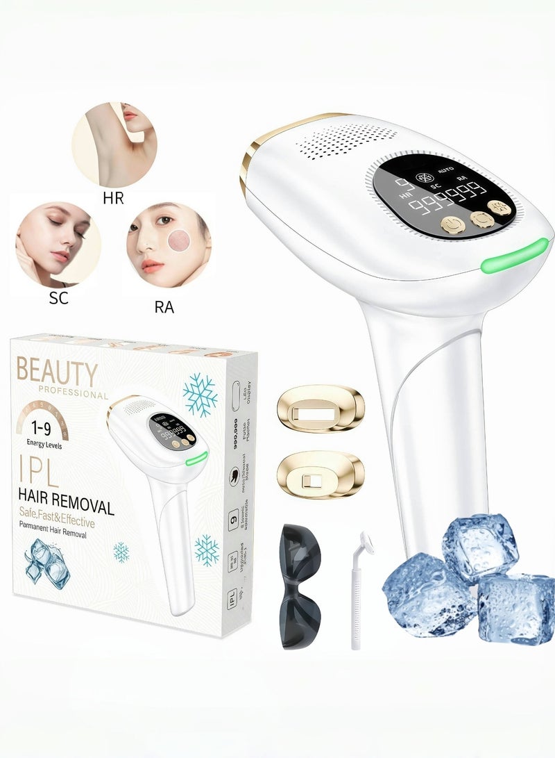 جهاز ليزر منزلي 3 في 1 مع تقنية IPL ووظيفة التبريد لإزالة الشعر بدون ألم / تجديد البشرة / إزالة البقع وحب الشباب الخفيف، باستخدام مصدر ضوئي لتجديد البشرة، ينشط الضوء الأشعة تحت الحمراء الكولاجين، ويقلل من التجاعيد ويعيد مرونة الجلد. - Image 1