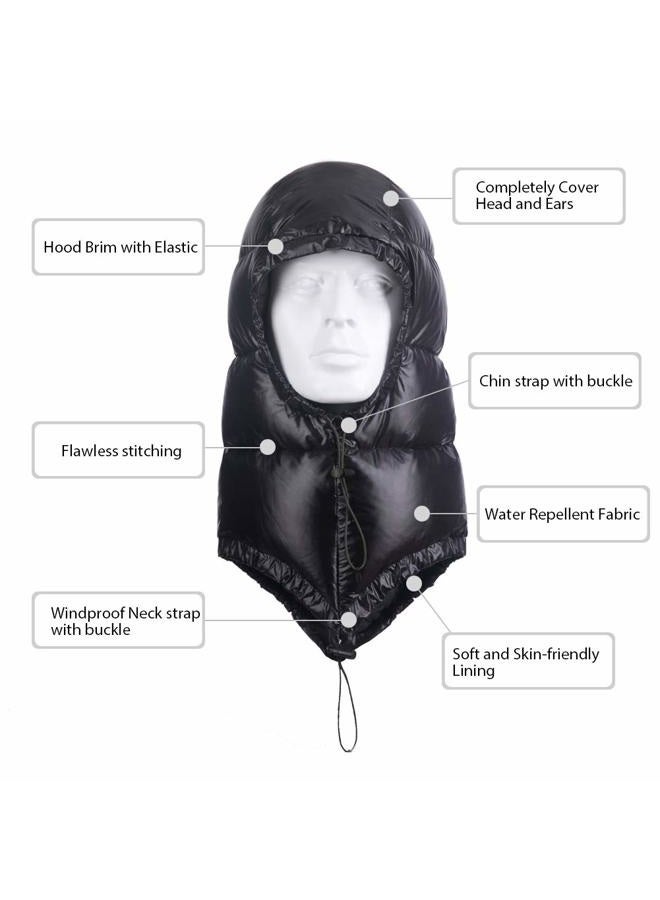 Tapasimme Winter Warm Down Cap Ultralight Windproof Sleeping Bag Outdoor Camping Waterproof Down Hood Hat with Compression Storage Bag (Dark Black) - Image 2