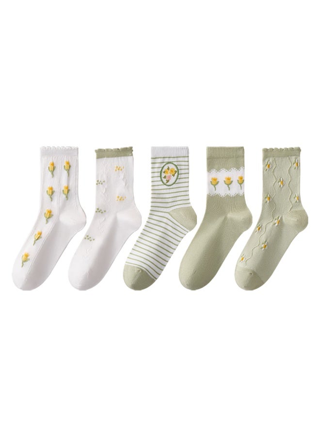 Yiershuang 10a Antibacterial Women's Socks Spring Autumn Fresh Jacquard Sweet Cute Odor-resistant Sweat-absorbing Breathable Mid-calf Socks