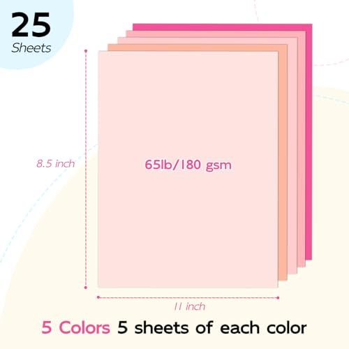 Goefun 65lb Pink Cardstock 8.5 x 11, Goefun 5 Colors Colored Cardstock Paper, 25 Sheets Pink Construction Paper Assorted Colors Perfect for Crafts, DIY Cards, Valentines Day - Image 2