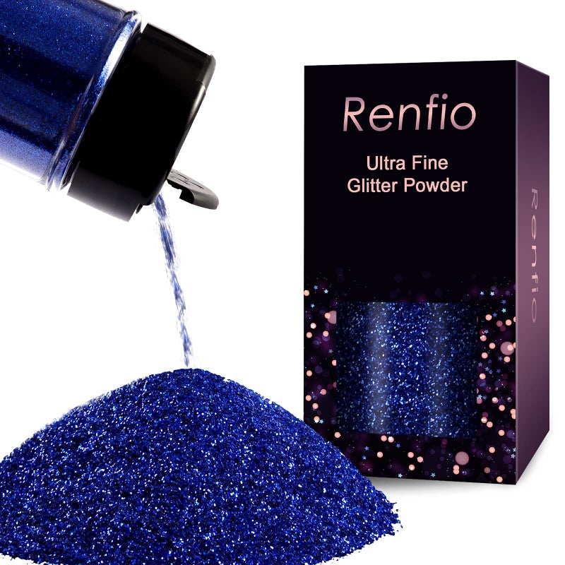 Renfio Ultra Fine Glitter Powder Metallic Resin Glitter 211 Oz 60g PET Flakes Crafts Sequins 1128 0008 02mm Epoxy Chips Flakes for Tumblers Slime Roses Decoration Classic Blue - Image 2