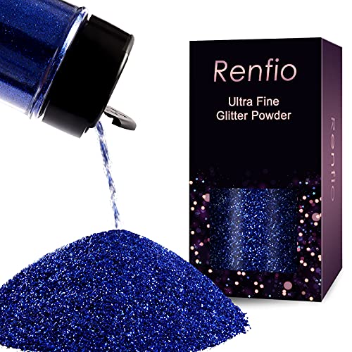 Renfio Ultra Fine Glitter Powder Metallic Resin Glitter 211 Oz 60g PET Flakes Crafts Sequins 1128 0008 02mm Epoxy Chips Flakes for Tumblers Slime Roses Decoration Classic Blue - Image 1