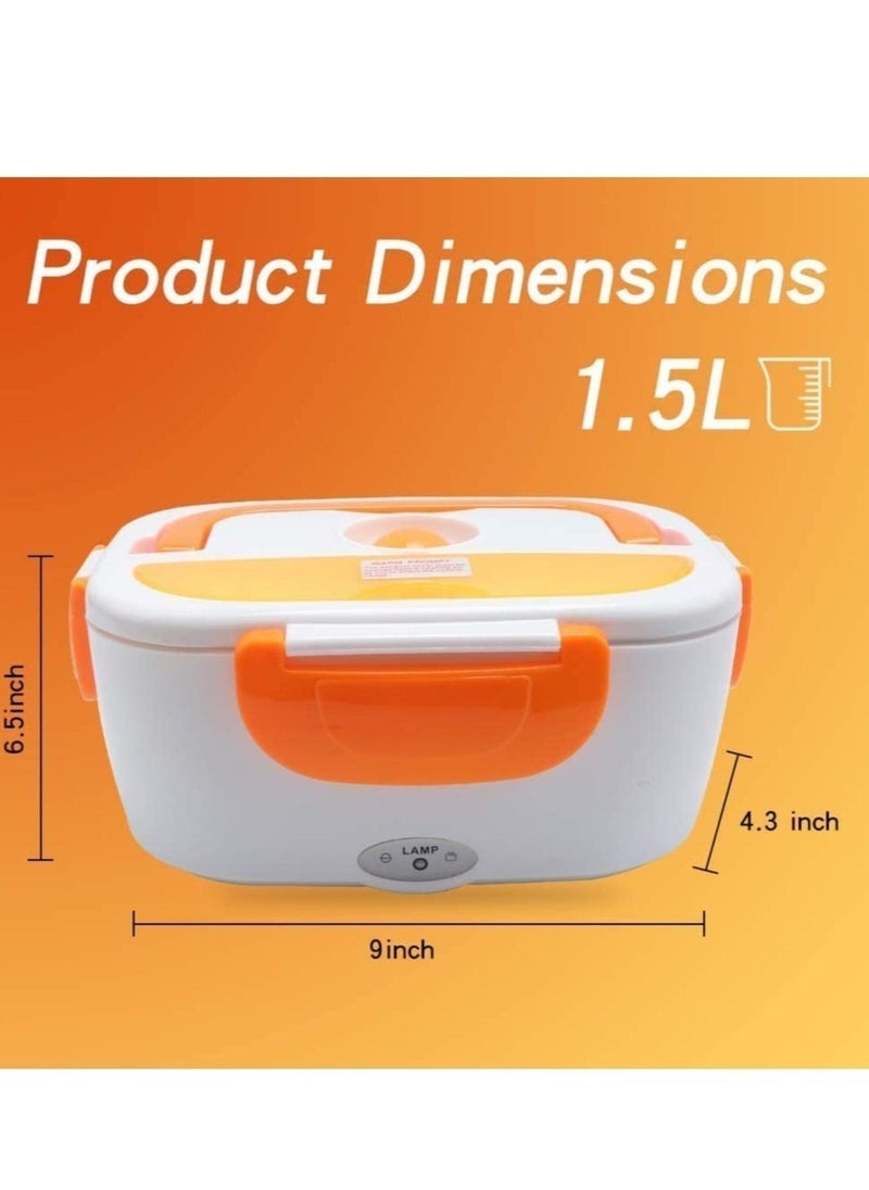 صندوق غداء كهربائي 2 في 1 - سخان طعام محمول مع محول 12V/110V، حاوية آمنة للطعام، تشمل ملعقة و2 قسم، مثالي للسيارة، الشاحنة، المنزل، والعمل (برتقالي) - Image 5