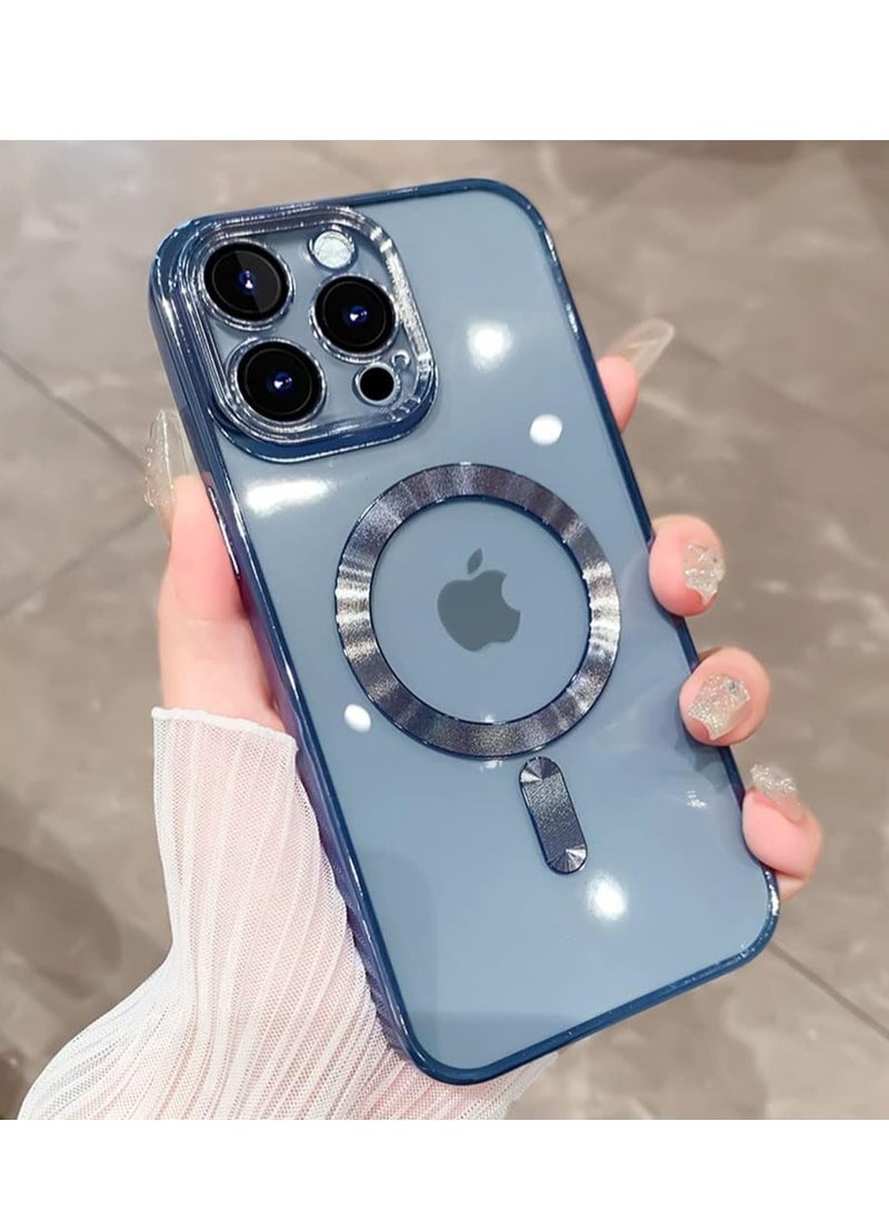 ELTRAZONE Magnetic Case for iPhone 15 Pro Max Case [Compatible with MagSafe] Full Camera Protection Clear Plating Luxury Cover for Women Men Soft TPU Bumper Drop Protective Phone Case (6.7"),Blue - Image 1