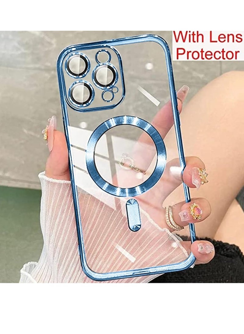 ELTRAZONE Magnetic Case for iPhone 15 Pro Max Case [Compatible with MagSafe] Full Camera Protection Clear Plating Luxury Cover for Women Men Soft TPU Bumper Drop Protective Phone Case (6.7"),Blue - Image 3