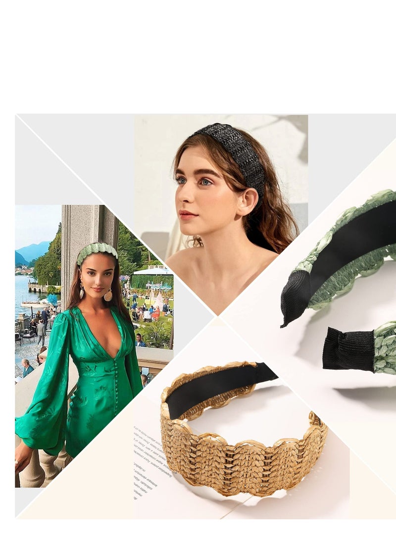 SYOSI عصابات رأس، مجموعة من 4 عصابات شعر نسائية، عصابات رأس صيفية من القش، عصابات شعر عريضة لطيفة للفتيات من الرافيا المنسوجة - Image 4