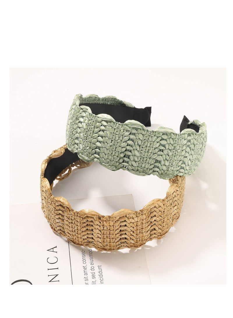 SYOSI عصابات رأس، مجموعة من 4 عصابات شعر نسائية، عصابات رأس صيفية من القش، عصابات شعر عريضة لطيفة للفتيات من الرافيا المنسوجة - Image 5