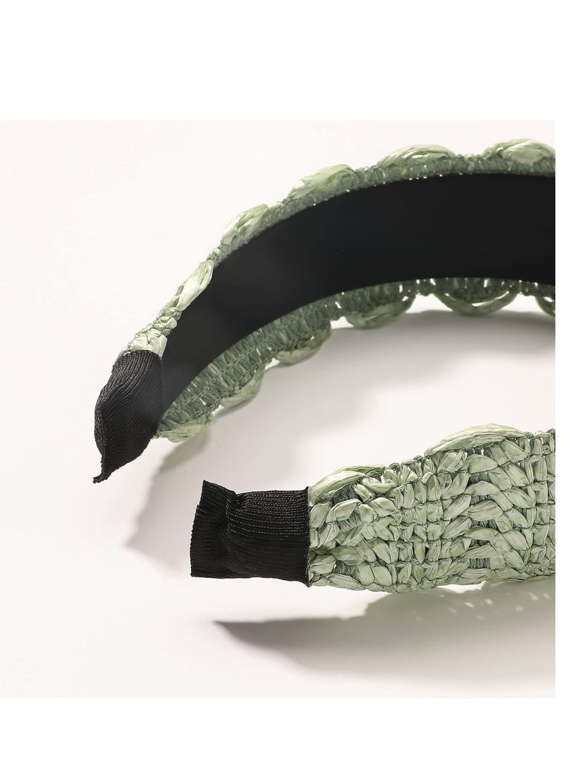 SYOSI عصابات رأس، مجموعة من 4 عصابات شعر نسائية، عصابات رأس صيفية من القش، عصابات شعر عريضة لطيفة للفتيات من الرافيا المنسوجة - Image 3