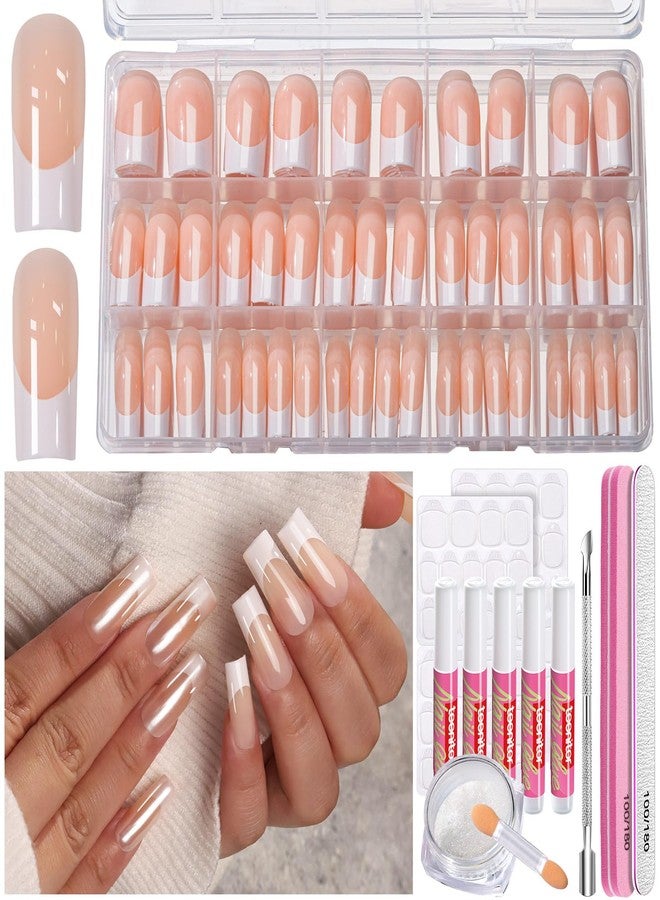 Teenitor French Tip Nails - Long Square Press On Nails, 15 Sizes - Image 1