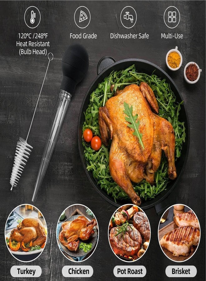 HAOHIZE Turkey Baster Syringe with Cleaning Brush, Large Turkey Baster for Cooking Turkey Oil Dropper Chicken Barbecue Food Turkey Baster Barbecue Pipe for Beef, Pork - Image 2