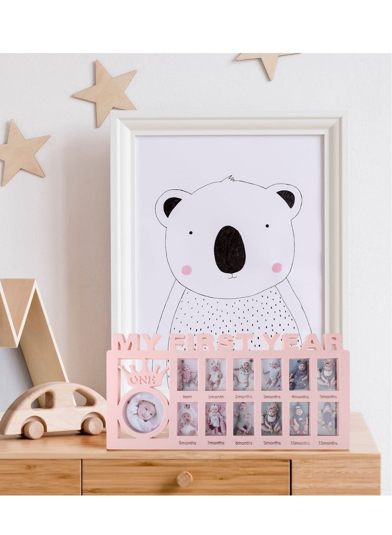 Captaintech Newborn Baby Picture Frame, Baby Photo Frame, My First Year Newborn Keepsake Frame 12 Months, Baby Shower Photo Frame, Monthly Milestone Desktop Picture Frame for Memories Baby 1st Birthday (Pink) - Image 4