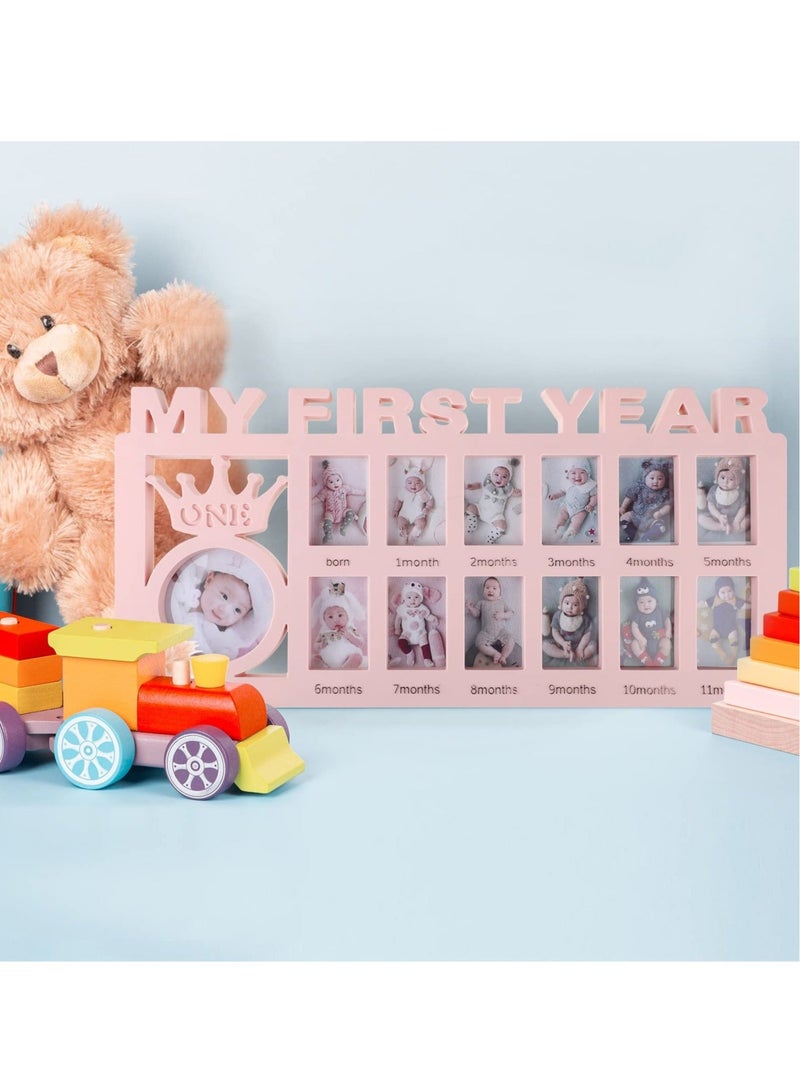 Captaintech Newborn Baby Picture Frame, Baby Photo Frame, My First Year Newborn Keepsake Frame 12 Months, Baby Shower Photo Frame, Monthly Milestone Desktop Picture Frame for Memories Baby 1st Birthday (Pink) - Image 5