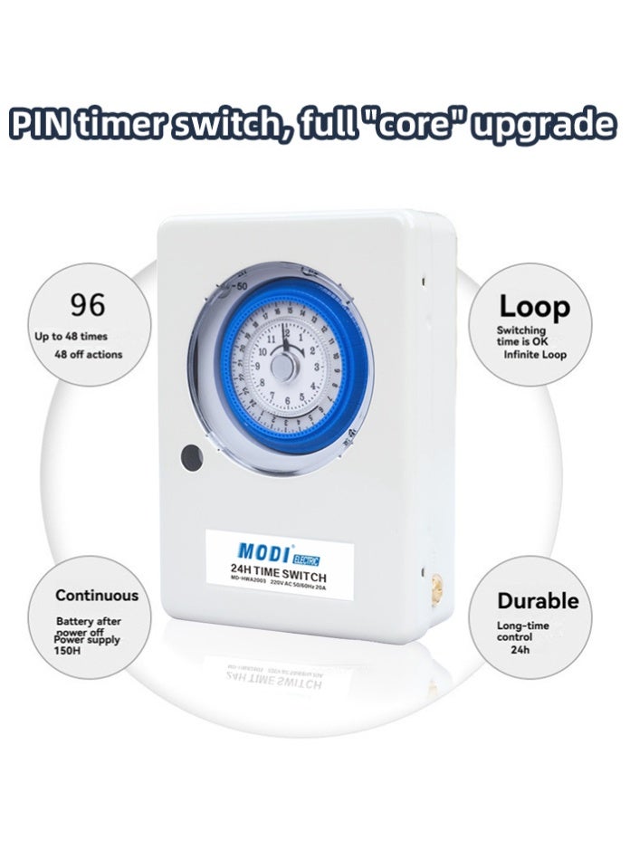 MODI 24H Mechanical Time Switch | Programmable Timer with 96 ON/OFF Settings | Heavy Duty 20A | Energy-Saving Flame Retardant Shell | 220-240V AC Infinite Loop Control for Home & Industrial Use - Image 4