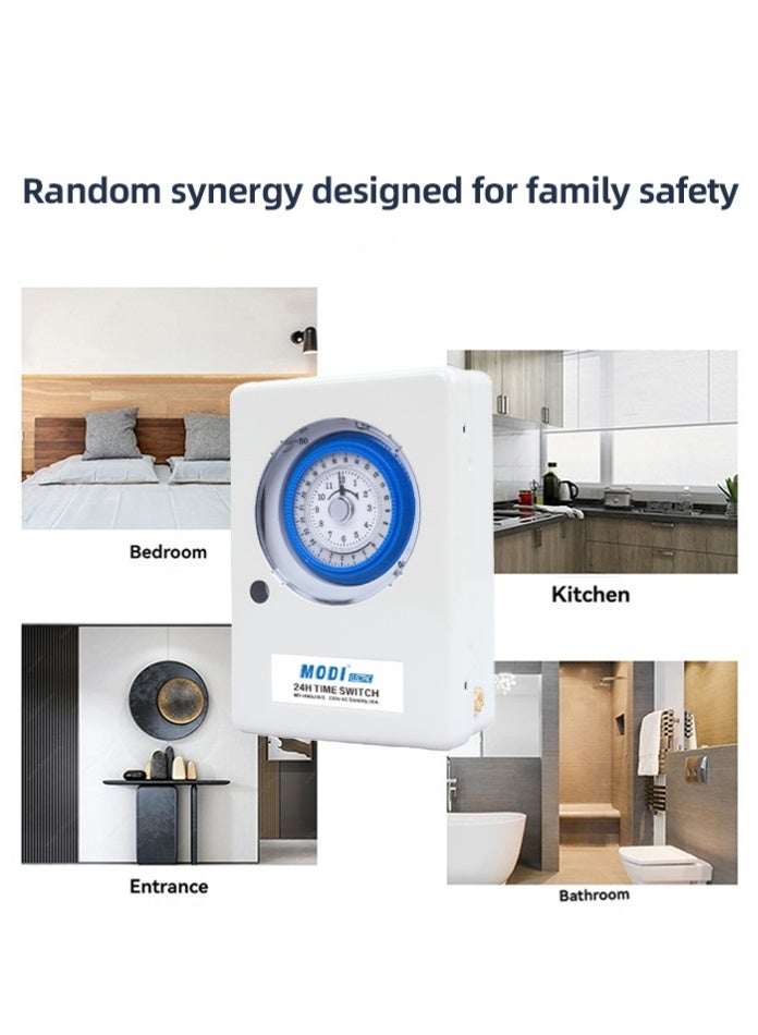 MODI 24H Mechanical Time Switch | Programmable Timer with 96 ON/OFF Settings | Heavy Duty 20A | Energy-Saving Flame Retardant Shell | 220-240V AC Infinite Loop Control for Home & Industrial Use - Image 3
