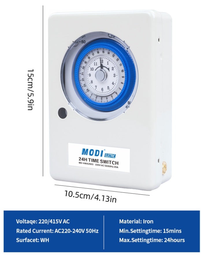 MODI 24H Mechanical Time Switch | Programmable Timer with 96 ON/OFF Settings | Heavy Duty 20A | Energy-Saving Flame Retardant Shell | 220-240V AC Infinite Loop Control for Home & Industrial Use - Image 2