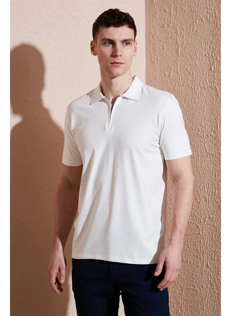 بوراتي Cotton Regular Fit Half Zipper Polo Neck T Shirt Men's Polo Neck T Shirt 5902972