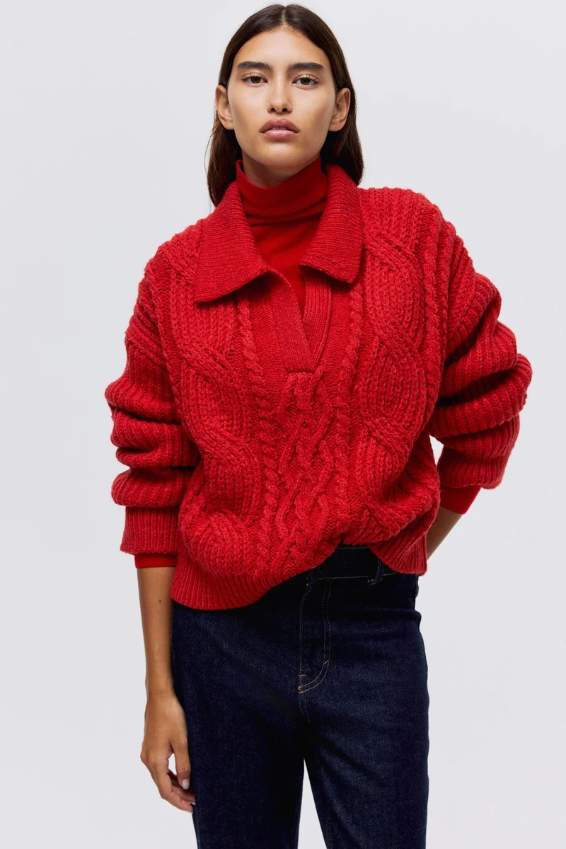 H&M Cable-knit collared jumper