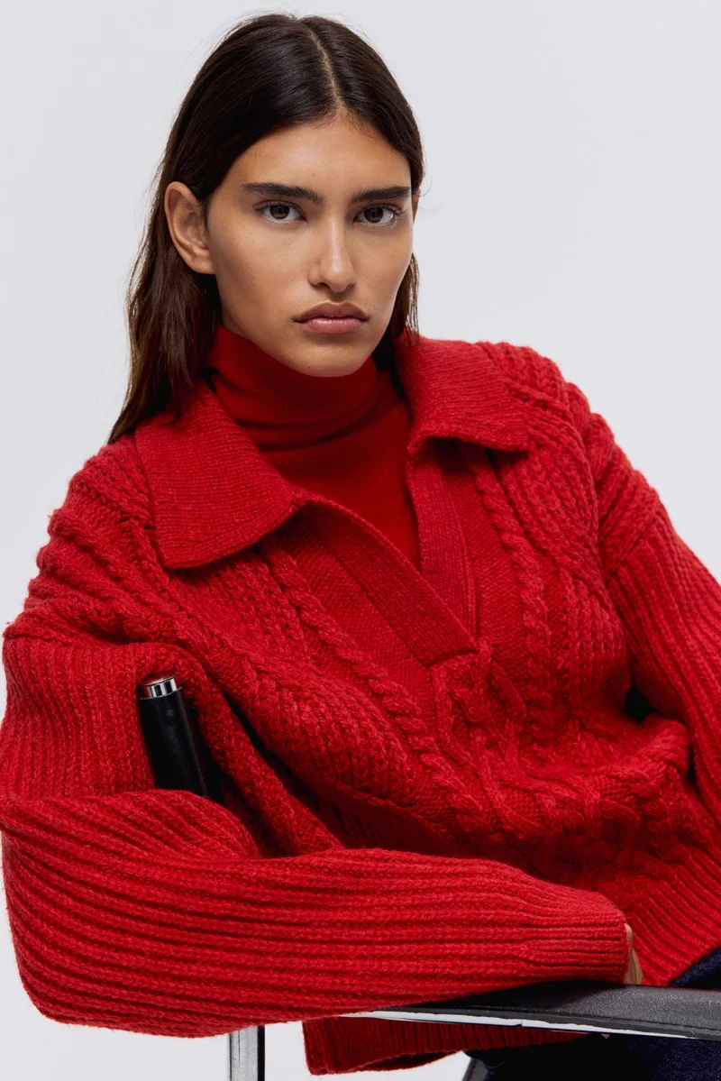 H&M Cable-knit collared jumper