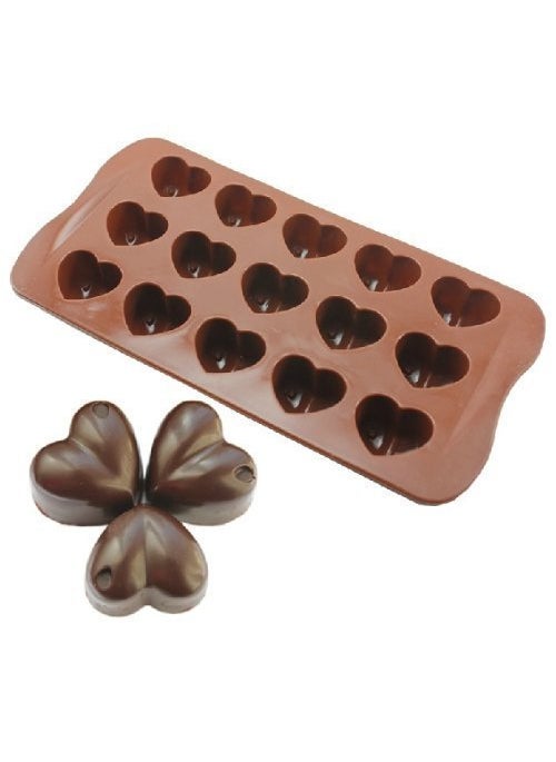 Syga SYGA 15 Holes Brown Silicone Heart Shape Mold  - Image 1